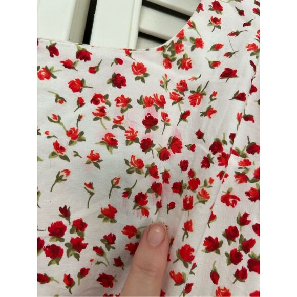 Moda International Red White Floral Ruffle Sleeveless Dress, Size 2 - Picture 2 of 10